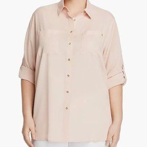 CALVIN KLEIN ROLL SLEEVE TUNIC BLOUSE IN BLUSH